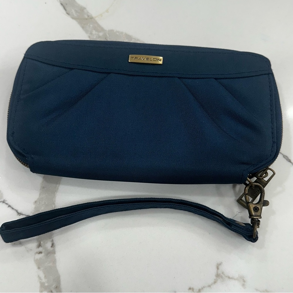 Travelon Anti-Theft RFID Blocking Wristlet Wallet - Navy Blue & Teal